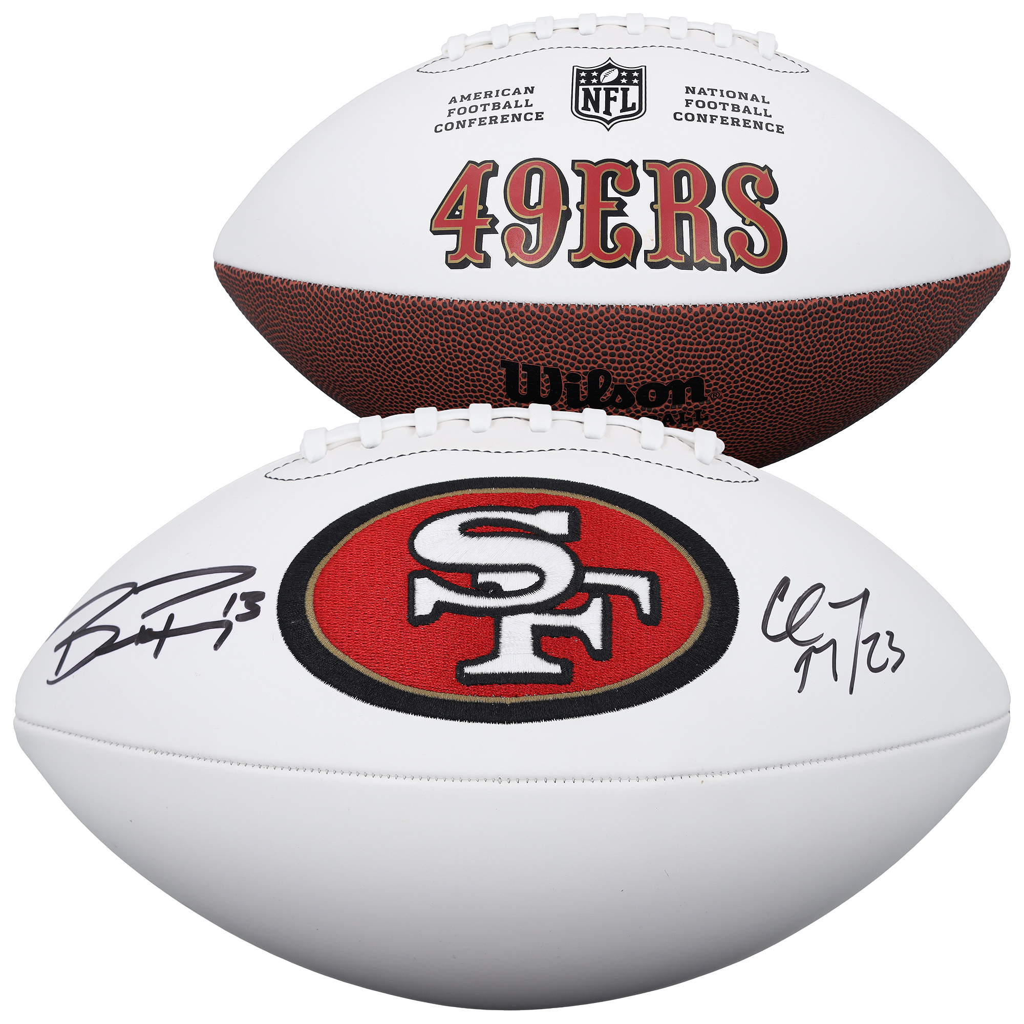 Christian McCaffrey & Brock Purdy San Francisco 49ers Autographed Wilson White Panel Football