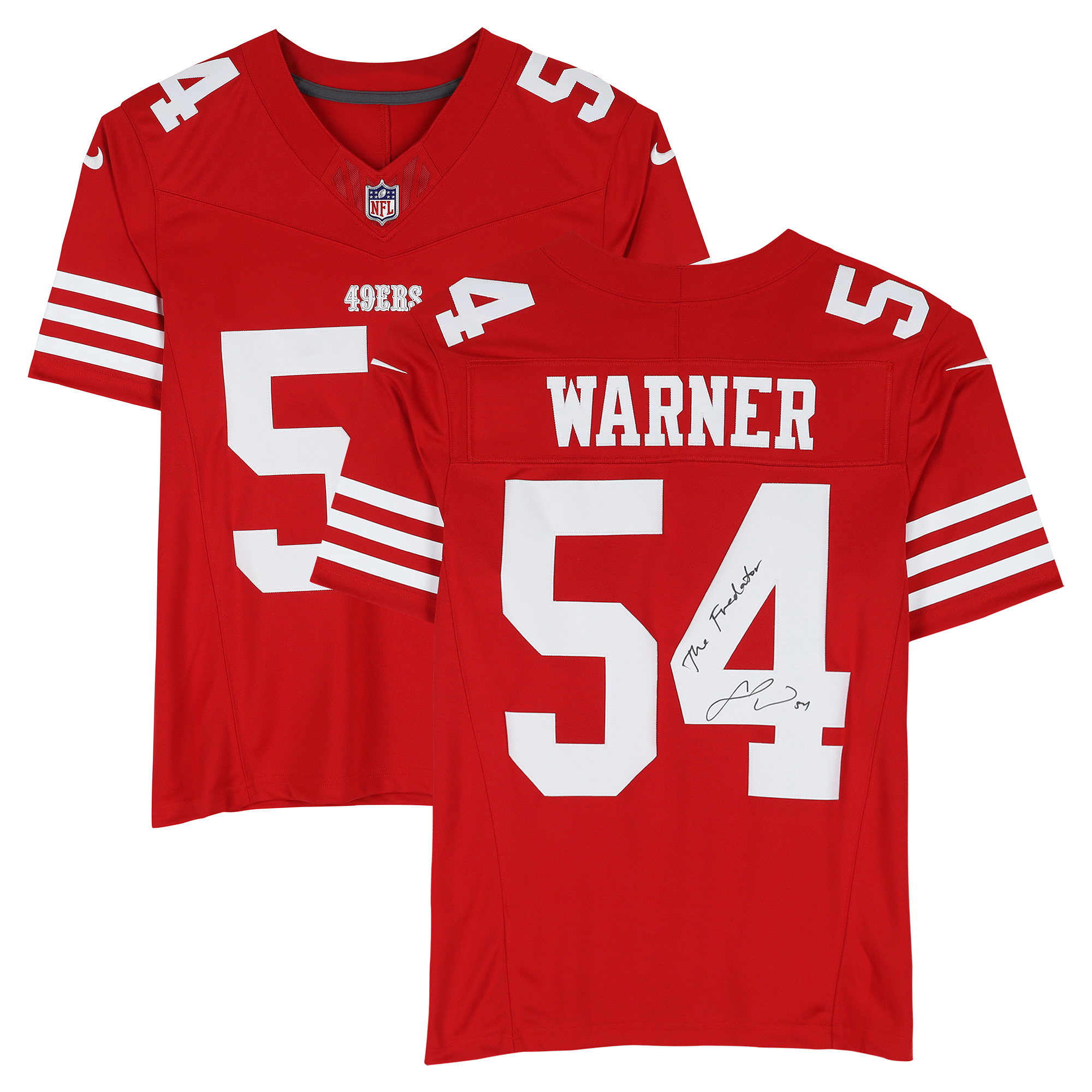 Fred Warner San Francisco 49ers Autographed Red Nike Vapor Fuse Jersey with "The Fredator" Inscription