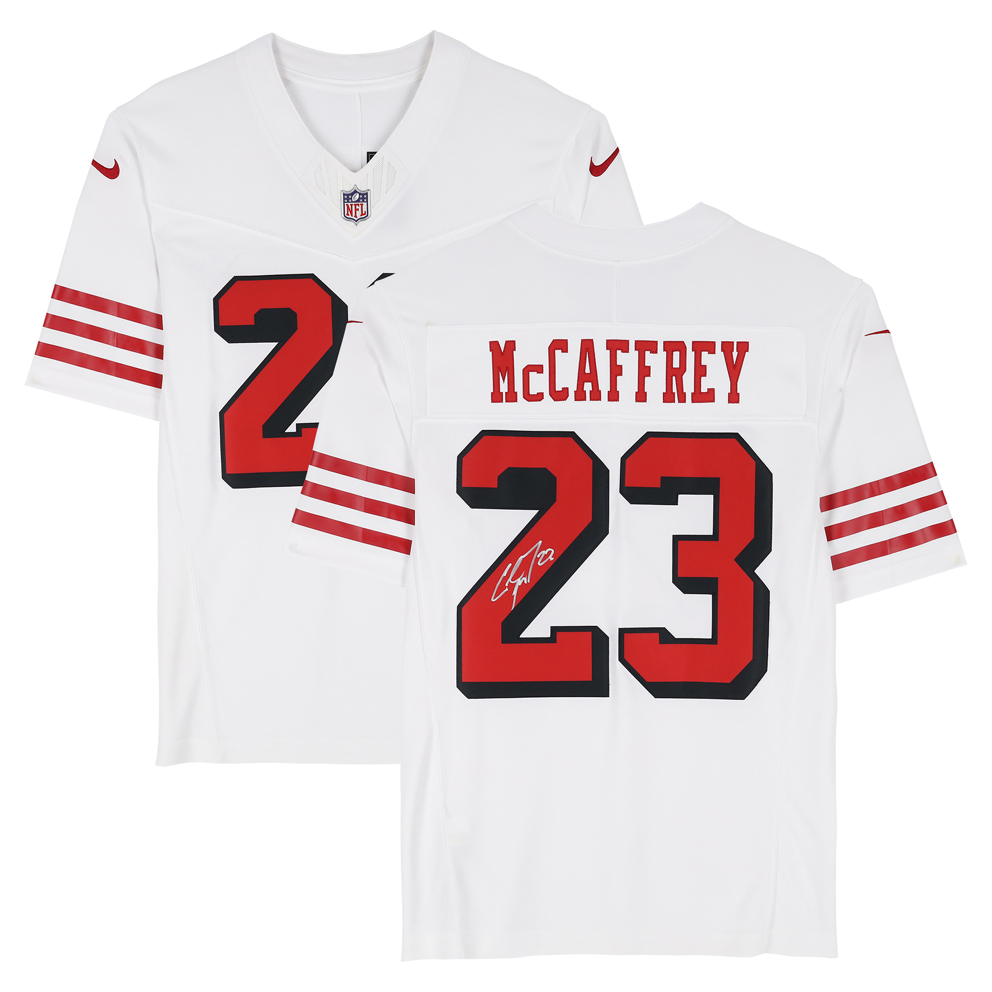 Christian McCaffrey San Francisco 49ers Autographed White Nike Vapor Fuse Limited Jersey