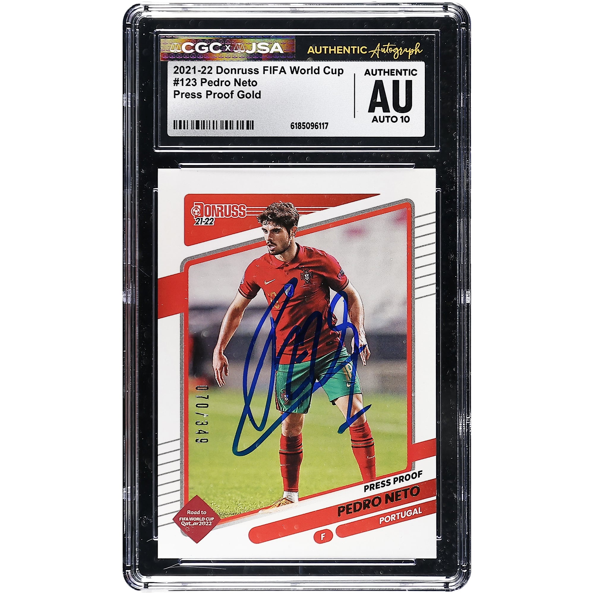 Pedro Neto Portugal National Team Autographed 2021-22 Donruss FIFA World Cup Press Proof Gold #123 #/349 CGC Authenticated Auto 10 Card