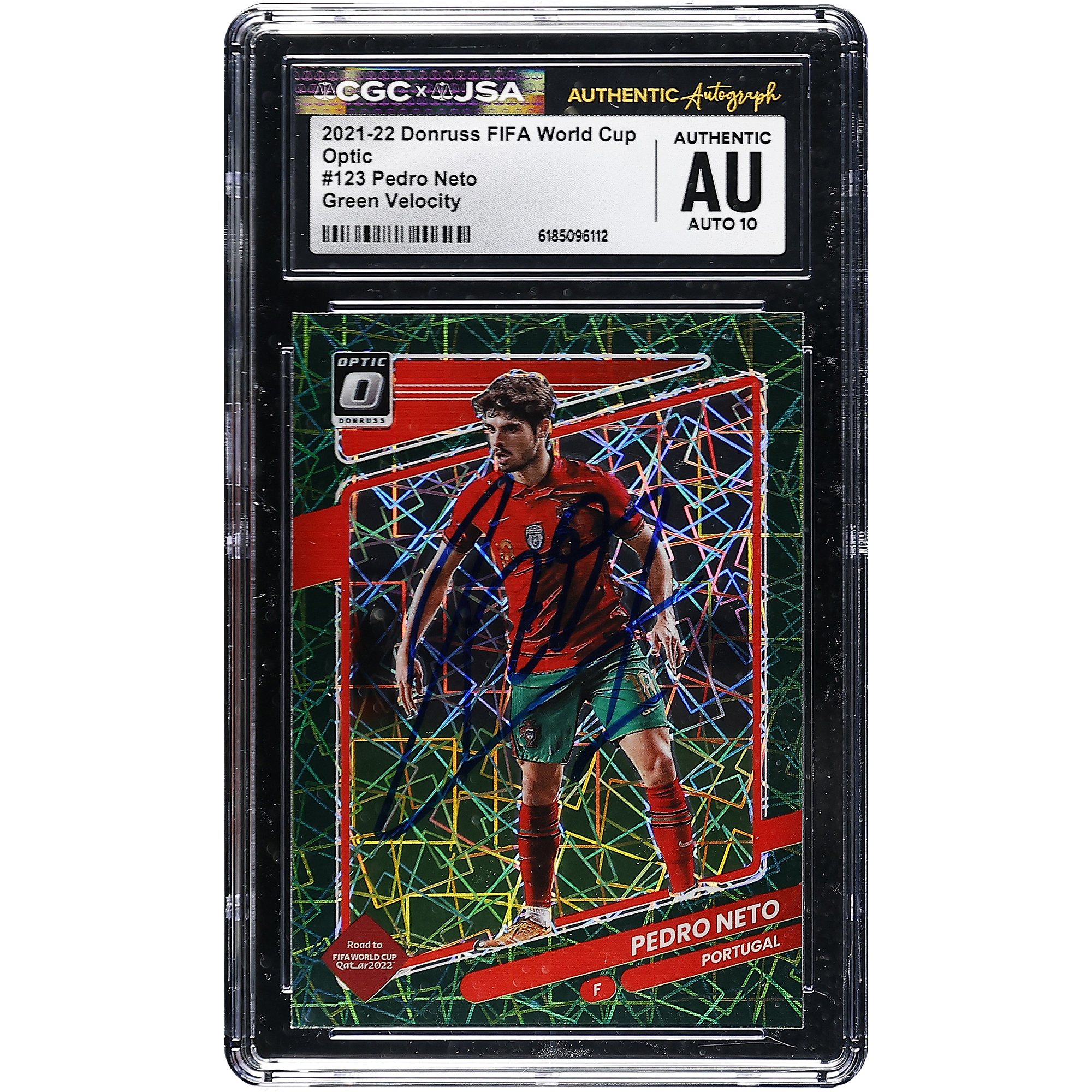 Pedro Neto Portugal National Team Autographed 2021-22 Donruss Optic FIFA World Cup Green Velocity #123 CGC Authenticated Auto 10 Card