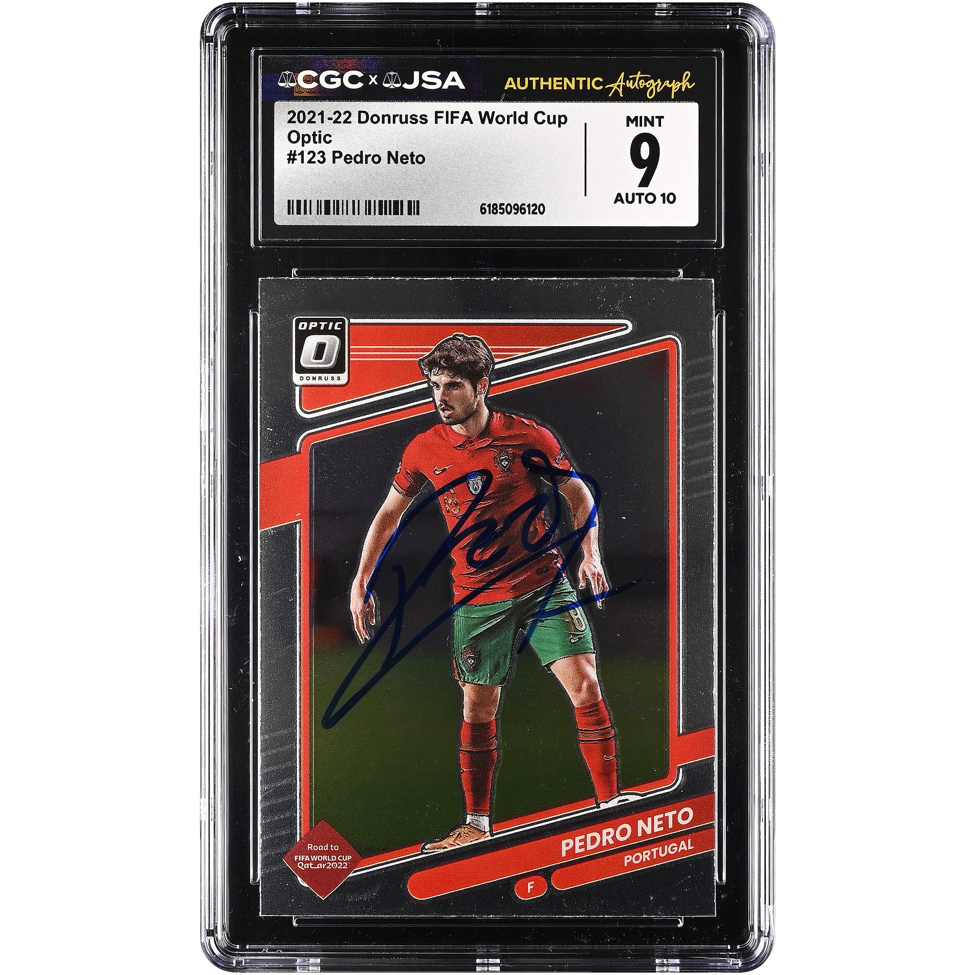 Pedro Neto Portugal National Team Autographed 2021-22 Donruss Optic FIFA World Cup #123 CGC Authenticated 9/10 Card
