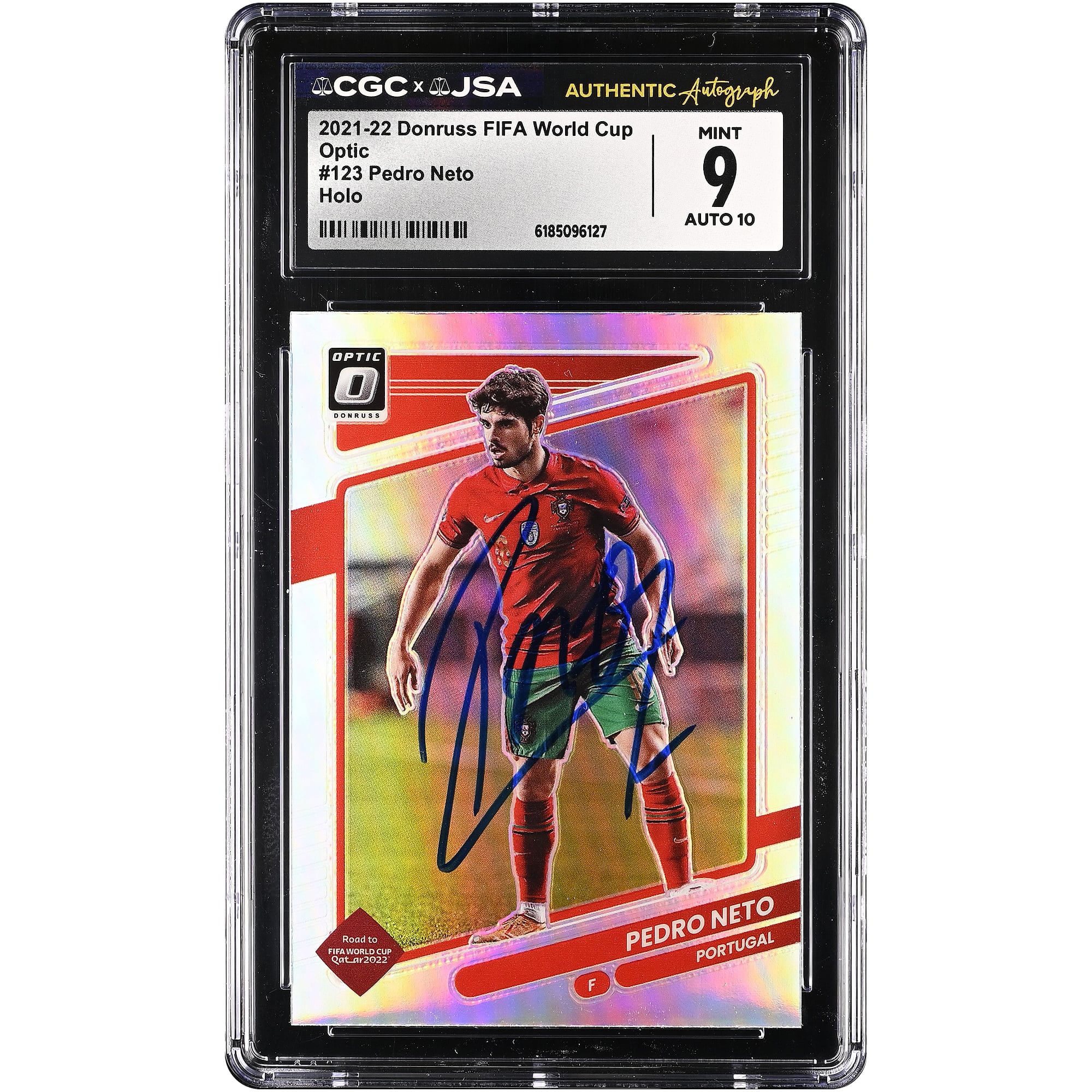 Pedro Neto Portugal National Team Autographed 2021-22 Donruss Optic FIFA World Cup Holo #123 CGC Authenticated 9/10 Card
