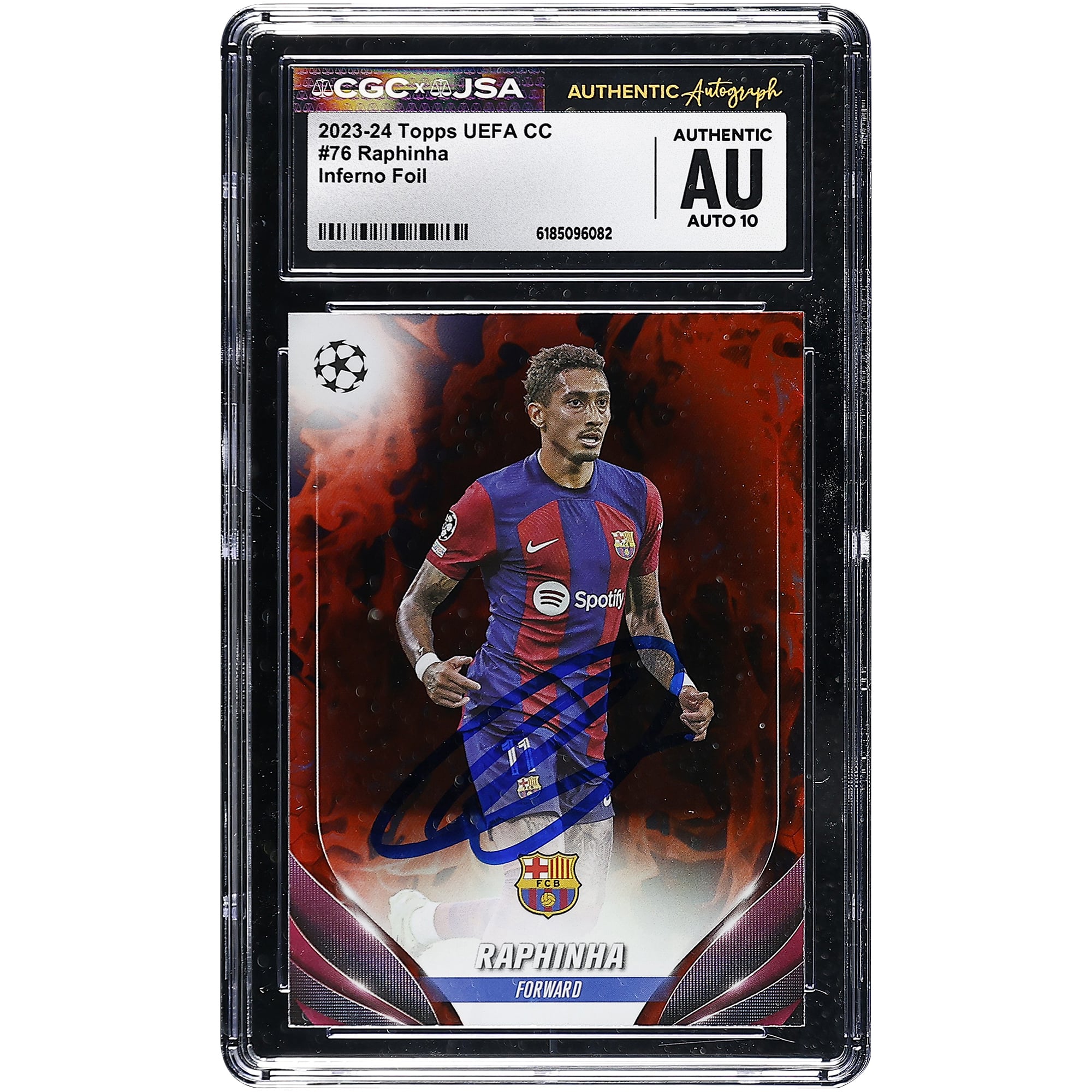 Raphinha Barcelona Autographed 2023-24 Topps UEFA CC Inferno Foil #76 CGC Authenticated Auto 10 Card