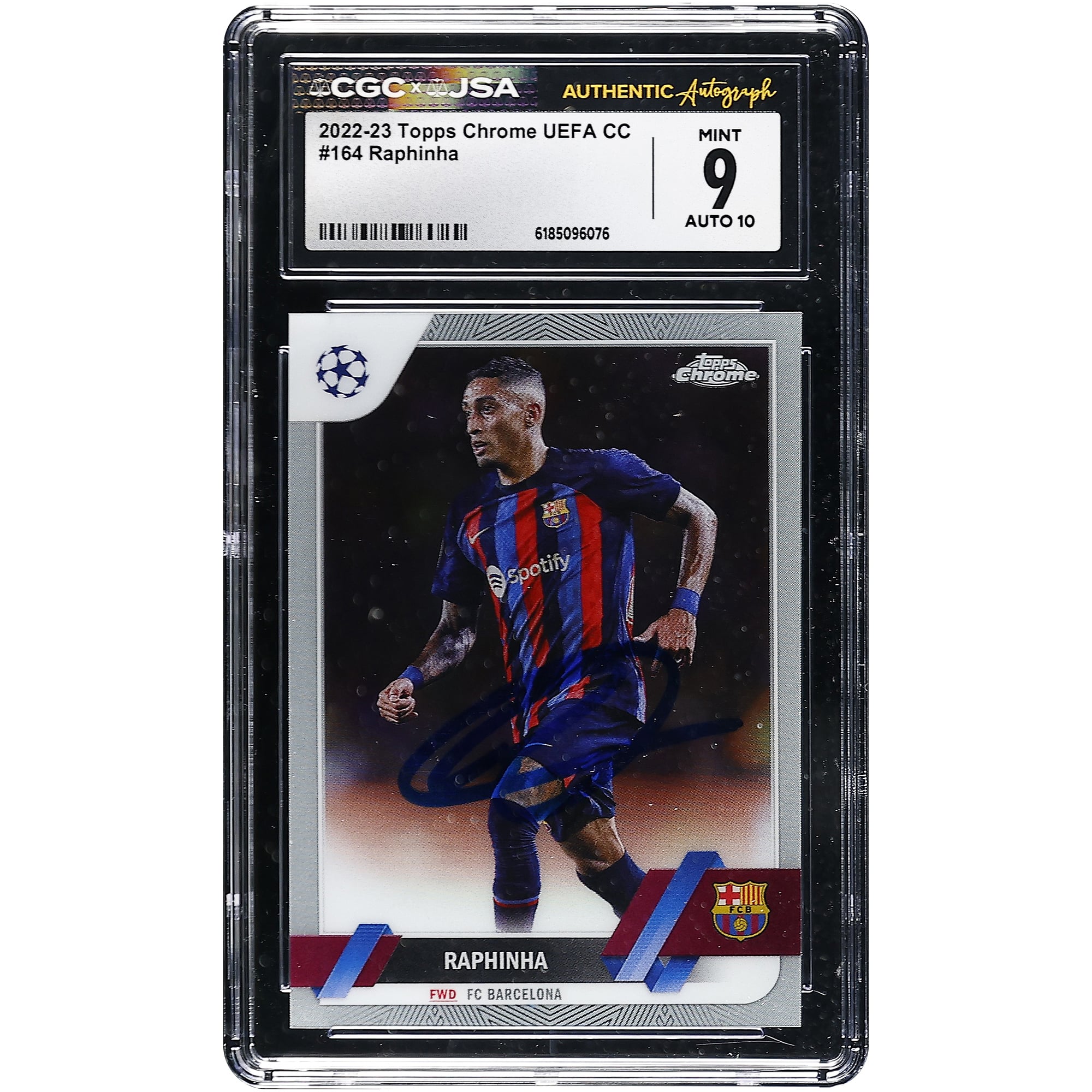 Raphinha Barcelona Autographed 2022-23 Topps Chrome UEFA CC #164 CGC Authenticated 9/10 Card