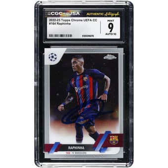 Raphinha Barcelona Autographed 2022-23 Topps Chrome UEFA CC #164 CGC Authenticated 9/10 Card