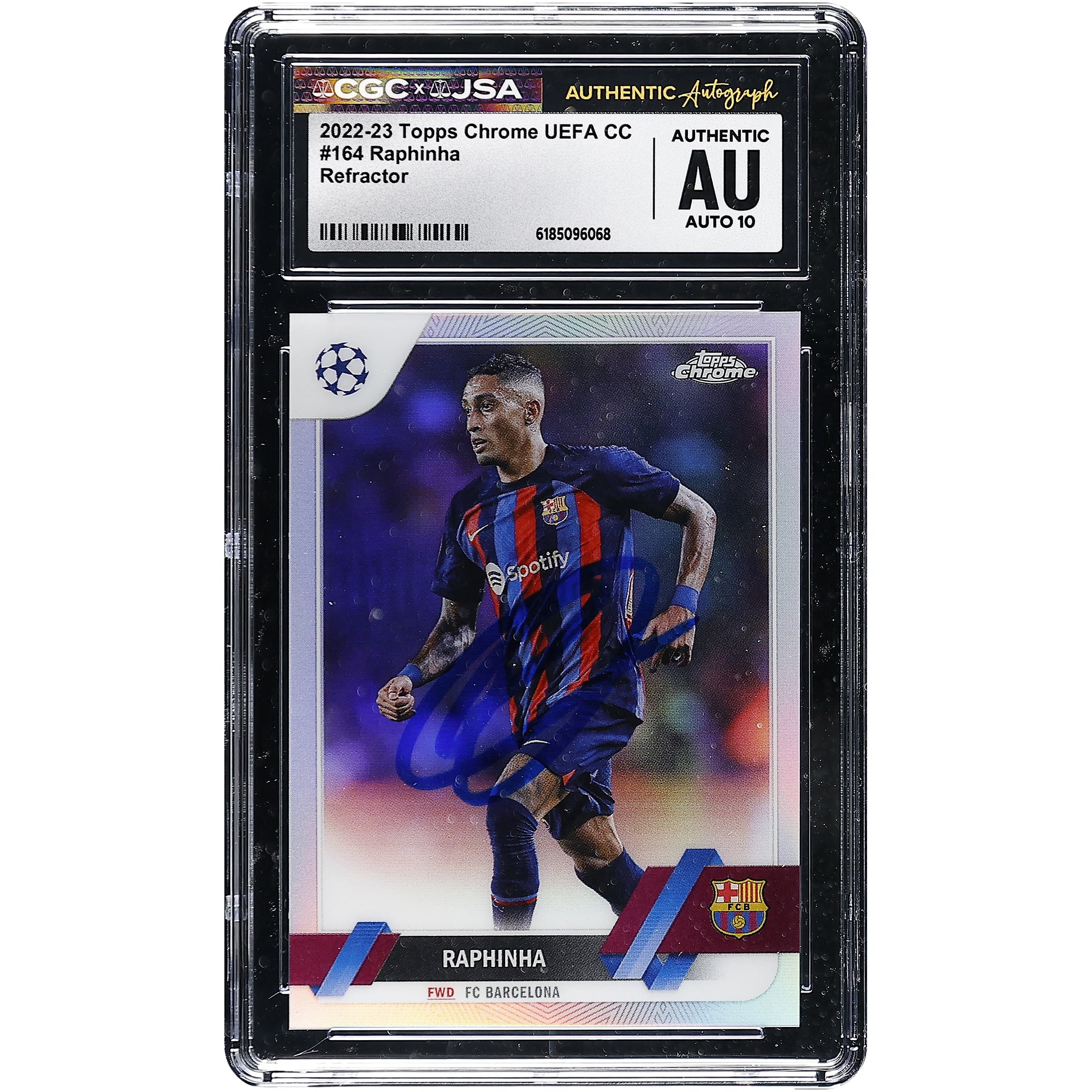 Raphinha Barcelona Autographed 2022-23 Topps Chrome UEFA CC Refractor #164 CGC Authenticated Auto 10 Card