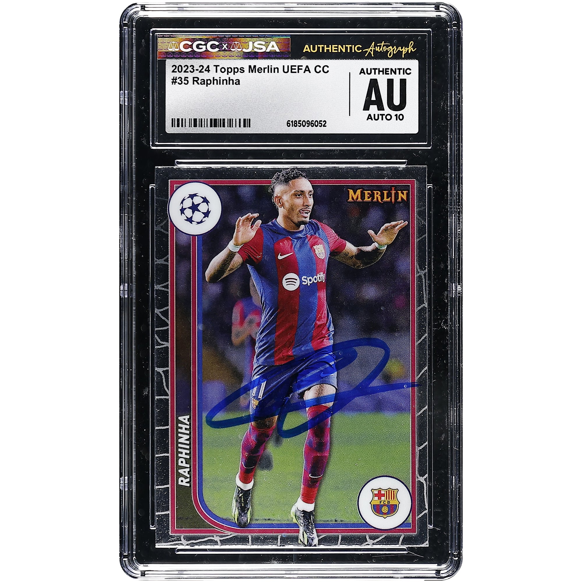 Raphinha Barcelona Autographed 2023-24 Topps Merlin UEFA CC #35 CGC Authenticated Auto 10 Card