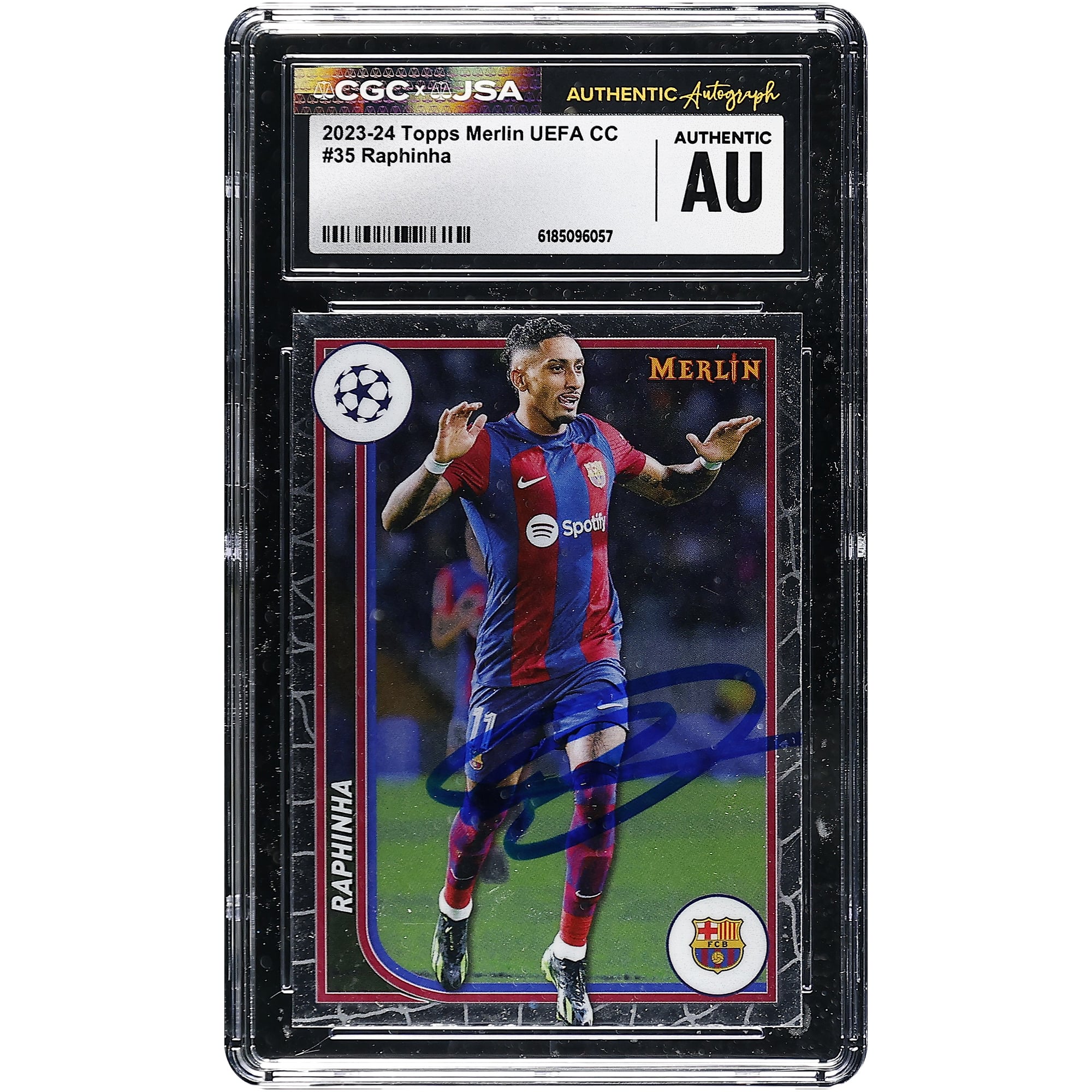 Raphinha Barcelona Autographed 2023-24 Topps Merlin UEFA CC #35 CGC Authenticated Card