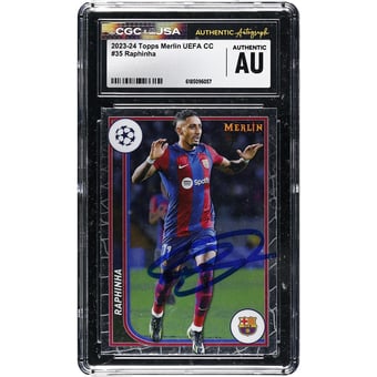 Raphinha Barcelona Autographed 2023-24 Topps Merlin UEFA CC #35 CGC Authenticated Card