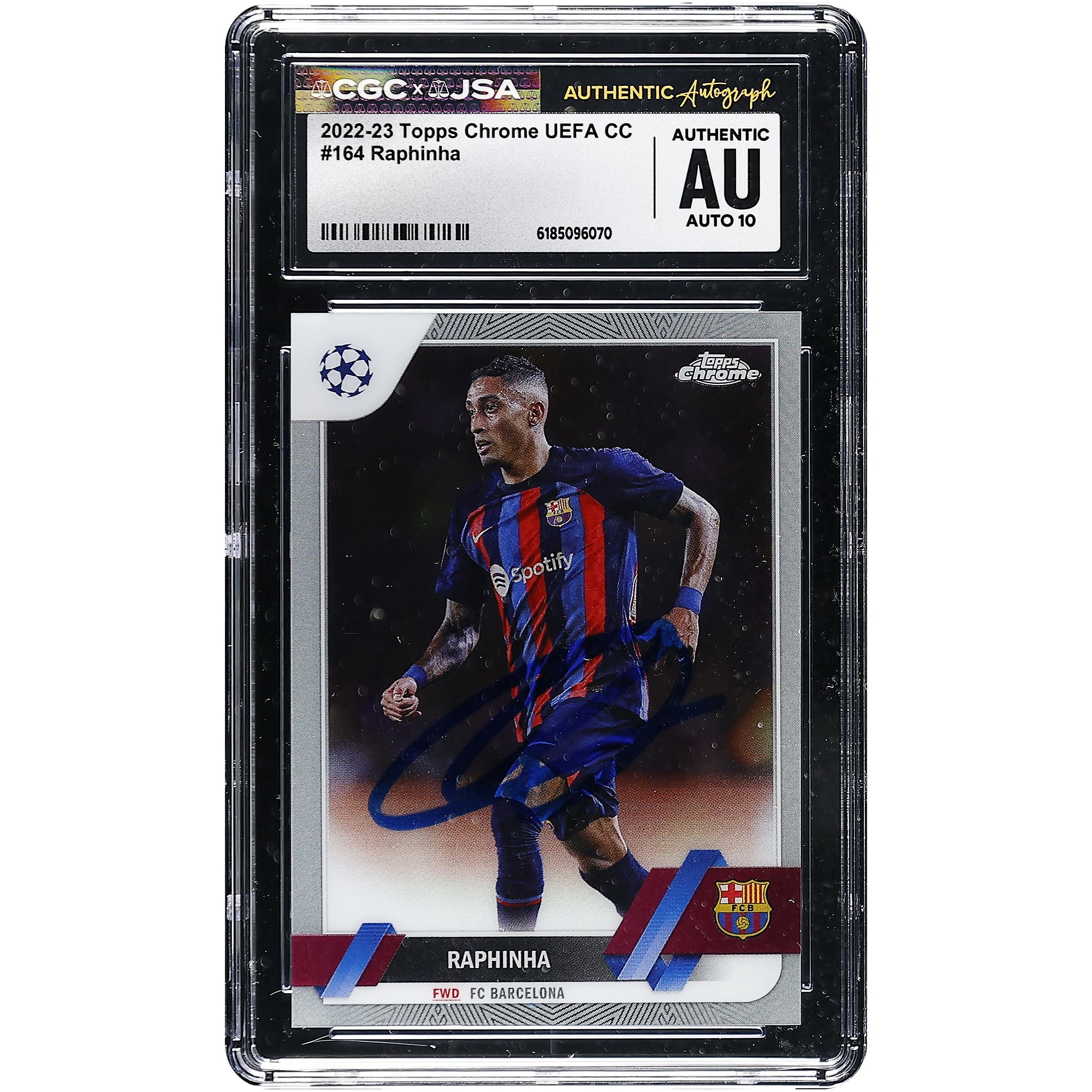 Raphinha Barcelona Autographed 2022-23 Topps Chrome UEFA CC #164 CGC Authenticated Auto 10 Card