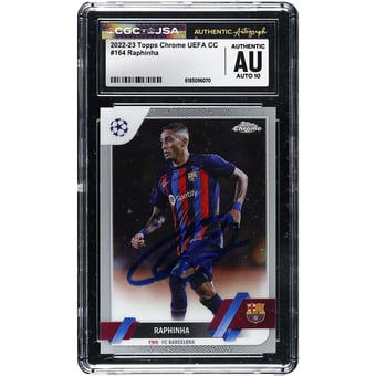 Raphinha Barcelona Autographed 2022-23 Topps Chrome UEFA CC #164 CGC Authenticated Auto 10 Card