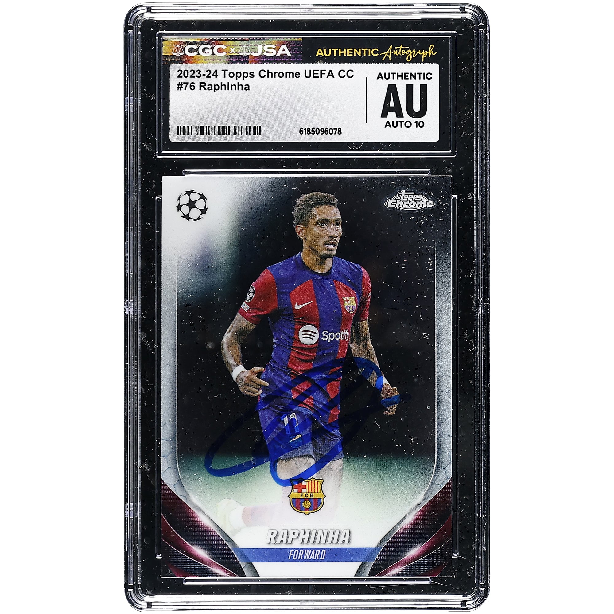 Raphinha Barcelona Autographed 2023-24 Topps Chrome UEFA CC #76 CGC Authenticated Auto 10 Card