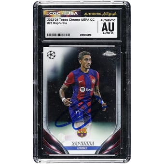 Raphinha Barcelona Autographed 2023-24 Topps Chrome UEFA CC #76 CGC Authenticated Auto 10 Card