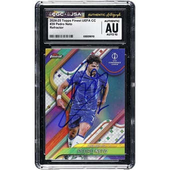 Pedro Neto Chelsea Autographed 2024-25 Topps Finest UEFA CC Refractor #39 CGC Authenticated Auto 10 Card