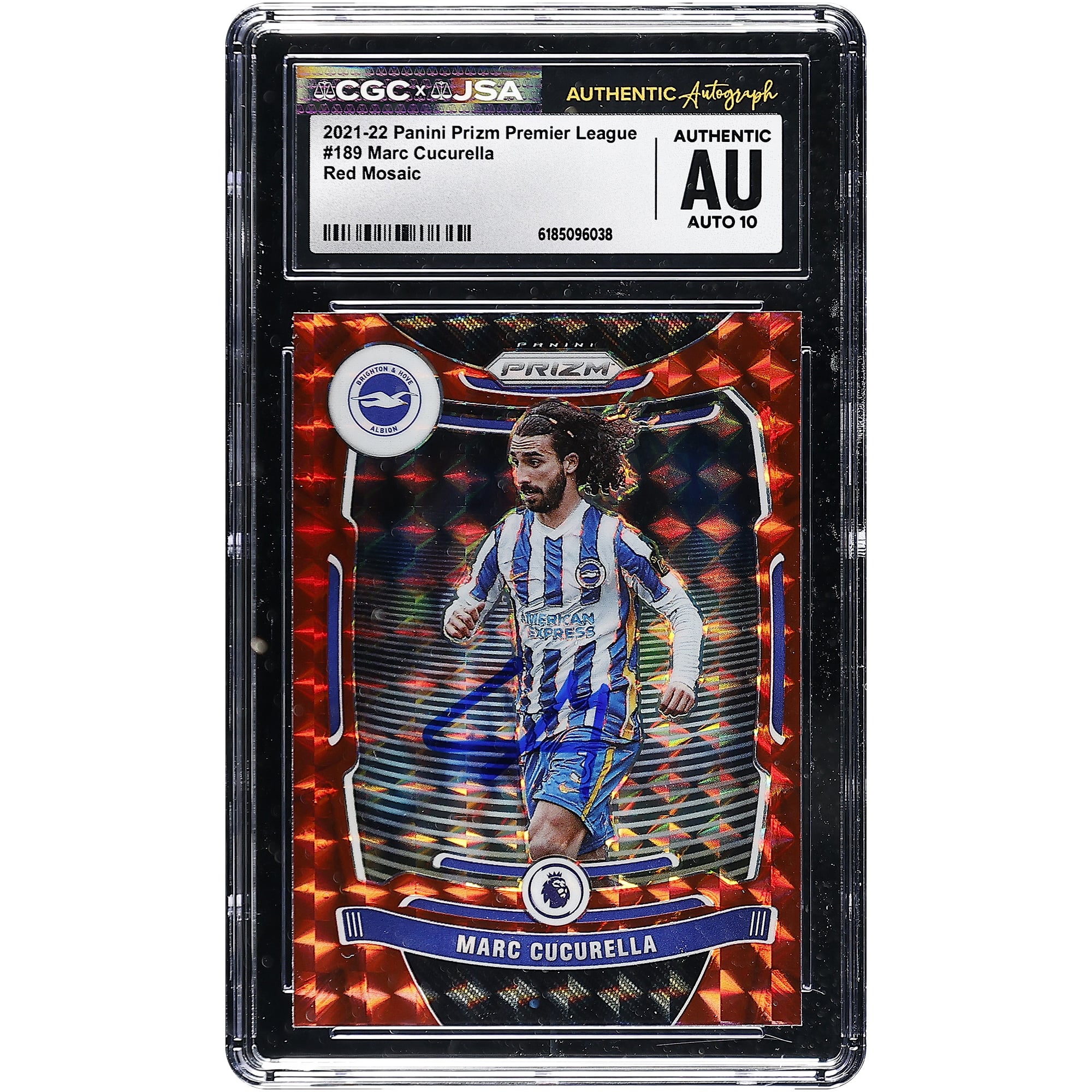 Marc Cucurella Brighton and Hove Albion Autographed 2021-22 Panini Prizm Premier League Red Mosaic #189 CGC Authenticated Auto 10 Card