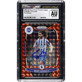 Marc Cucurella Brighton and Hove Albion Autographed 2021-22 Panini Prizm Premier League Red Mosaic #189 CGC Authenticated Auto 10 Card