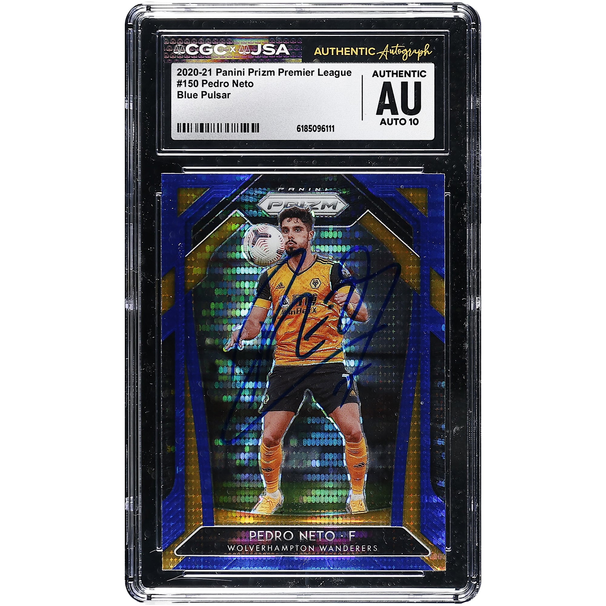 Pedro Neto Wolverhampton Wanderers Autographed 2020-21 Panini Prizm Premier League Blue Pulsar #150 CGC Authenticated Auto 10 Card