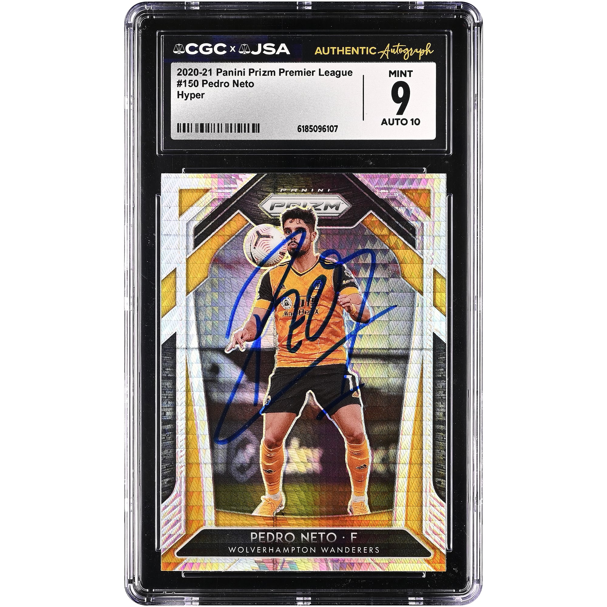 Pedro Neto Wolverhampton Wanderers Autographed 2020-21 Panini Prizm Premier League Hyper #150 CGC Authenticated 9/10 Card