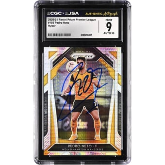 Pedro Neto Wolverhampton Wanderers Autographed 2020-21 Panini Prizm Premier League Hyper #150 CGC Authenticated 9/10 Card