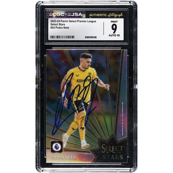 Pedro Neto Wolverhampton Wanderers Autographed 2023-24 Panini Select Premier League Select Stars #25 CGC Authenticated 9/10 Card