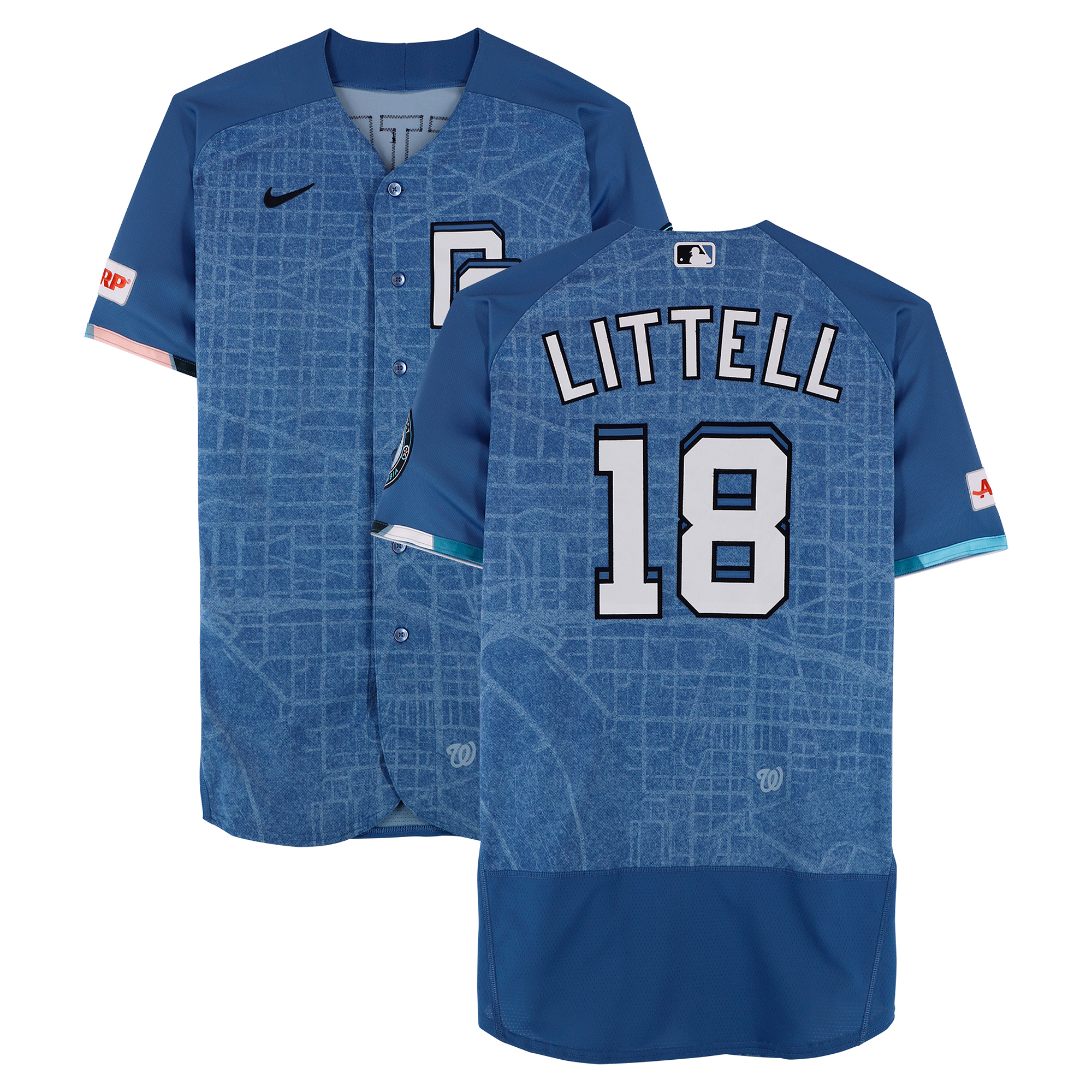 Zack Littell Washington Nationals Game-Used #18 Blue City Connect Jersey vs. Los Angeles Dodgers on April 4, 2026