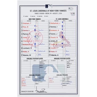 New York Yankees Game-Used Lineup Card vs. St. Louis Cardinals on August 5, 2026