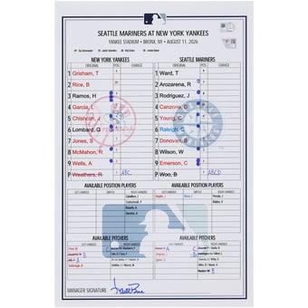 New York Yankees Game-Used Lineup Card vs. Seattle Mariners on August 11, 2026