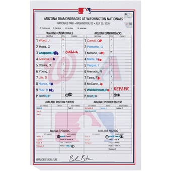 Washington Nationals Game-Used Lineup Card vs. Arizona Diamondbacks on July 25, 2026