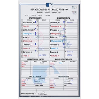 New York Yankees Game-Used Lineup Card vs. Chicago White Sox on July 27, 2026