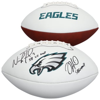 Jalen Hurts & Nick Foles Philadelphia Eagles Autographed Franklin White Panel Football with Multiple Inscriptions
