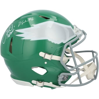 "Jalen Hurts & DeVonta Smith Philadelphia Eagles Autographed Riddell Kelly Green Speed Authentic Helmet with ""Go Birds"" Inscription"
