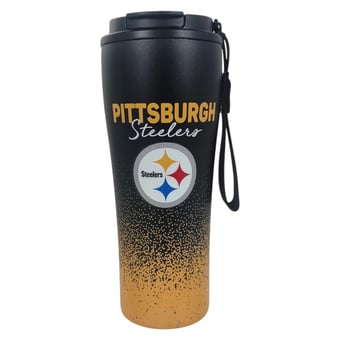 Pegasus Pittsburgh Steelers 20oz Splatter Script Stainless Steel ProSip Coffee Cup with Strap