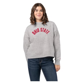 Women's League Collegiate Wear Ash Ohio State Buckeyes 1636 Boxy Pullover Sweatshirt