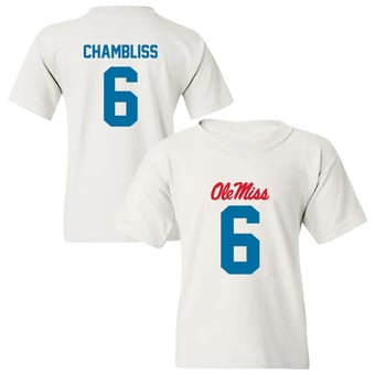 Youth Trinidad Chambliss White Ole Miss Rebels NIL Name & Number Shirzee T-Shirt