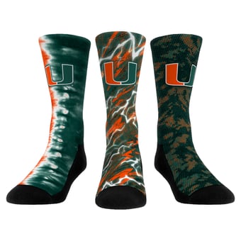 Unisex Rock Em Miami Hurricanes Team Tones Three-Pack Crew Socks