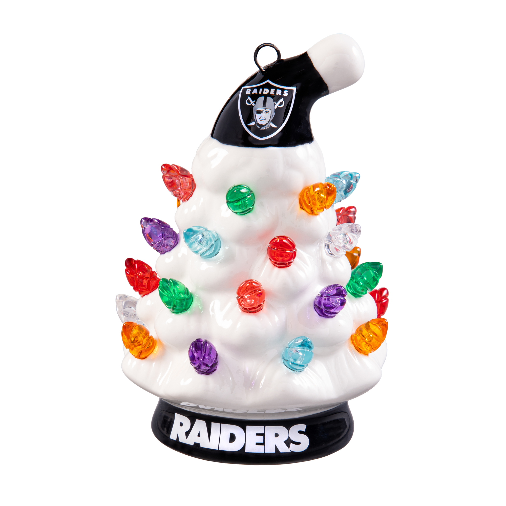 Evergreen Enterprises Las Vegas Raiders 2-Pack 4" White LED Ceramic Christmas Trees Set