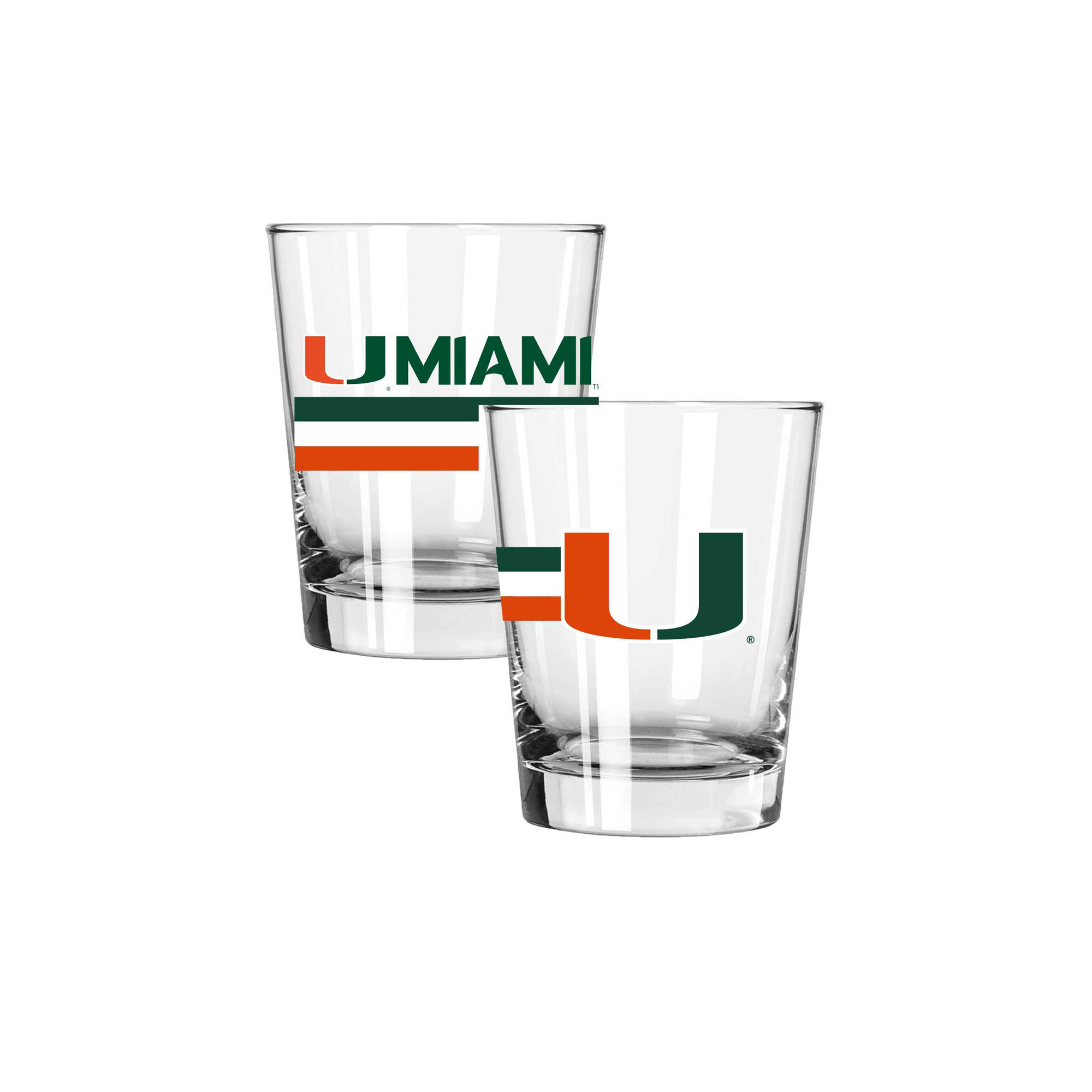 The Memory Company Miami Hurricanes Two-Piece 15oz. Big Stripes Double Old Fashioned Glass Set