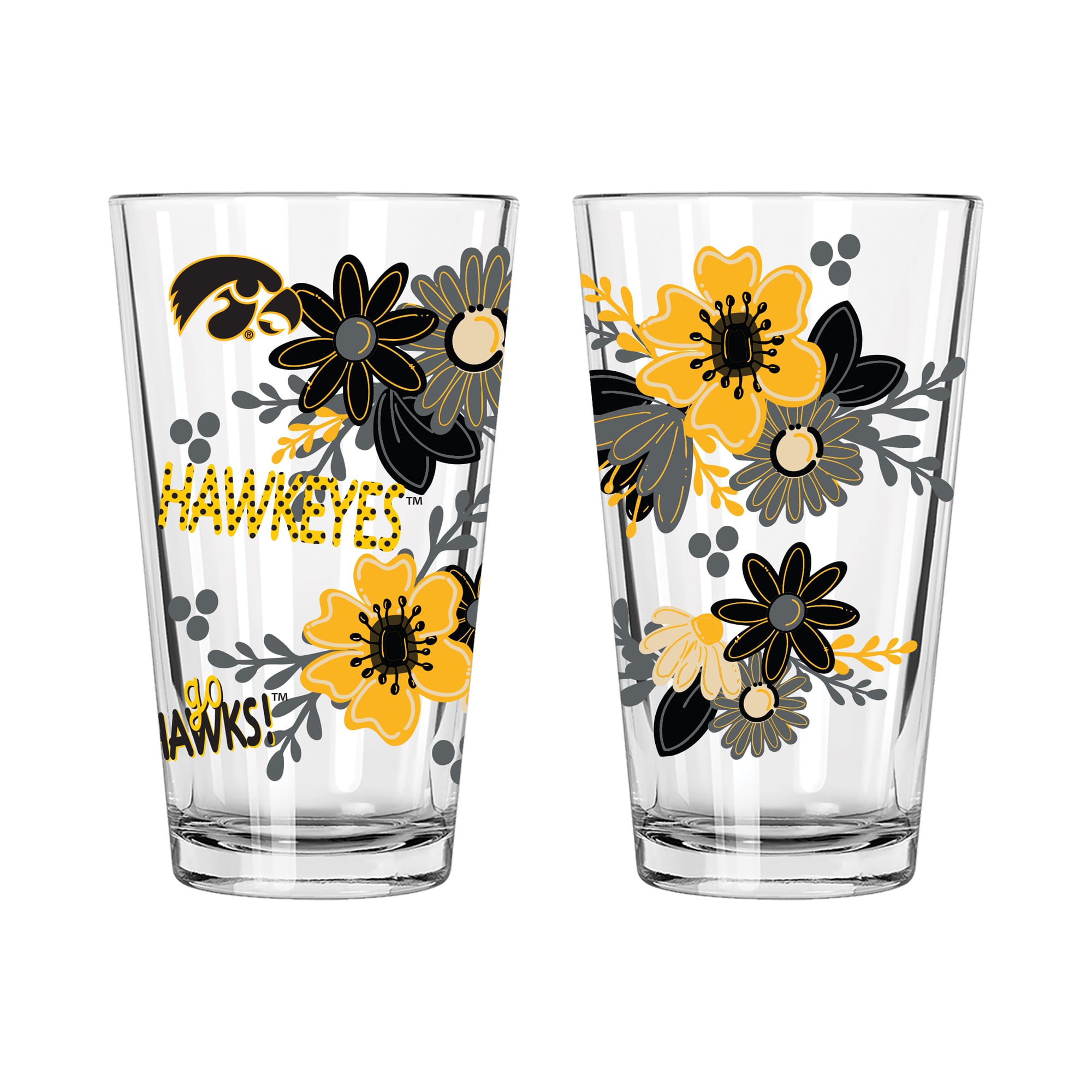 The Memory Company Iowa Hawkeyes Two-Piece 16oz. Flowers Pint Glass Set