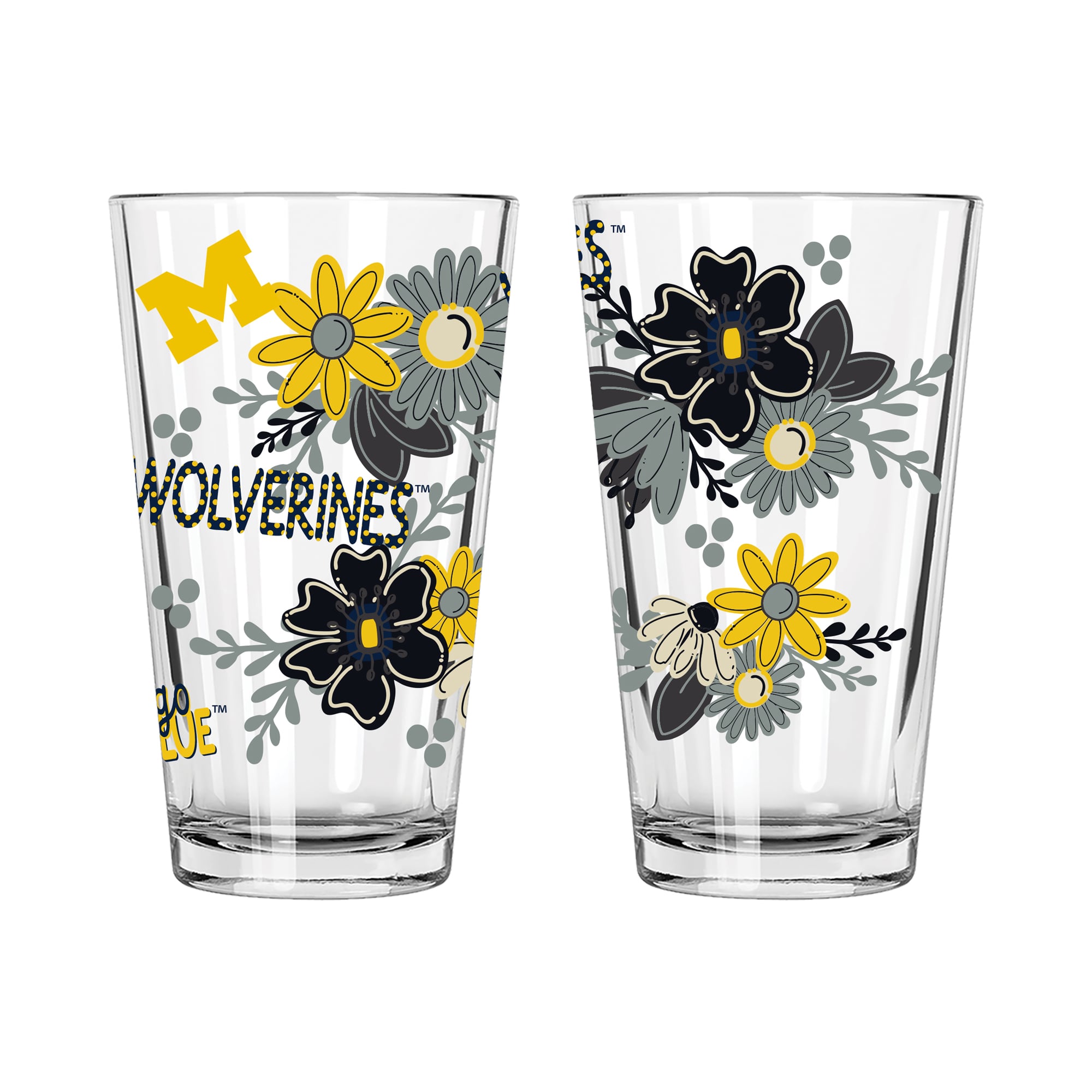 The Memory Company Michigan Wolverines Two-Piece 16oz. Flowers Pint Glass Set