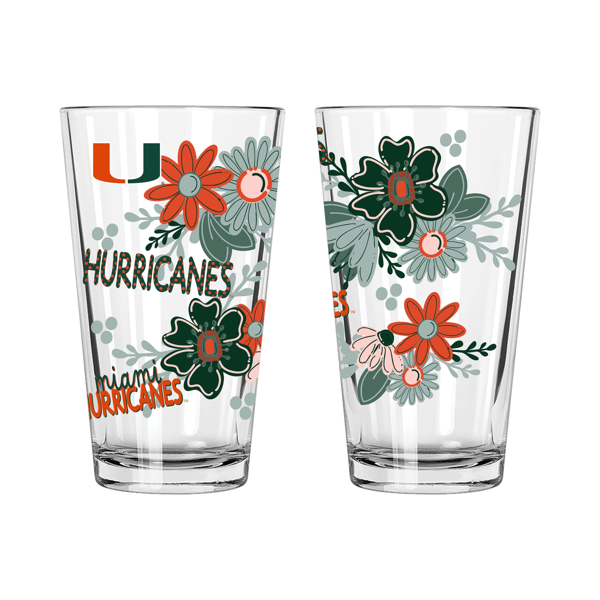 The Memory Company Miami Hurricanes Two-Piece 16oz. Flowers Pint Glass Set