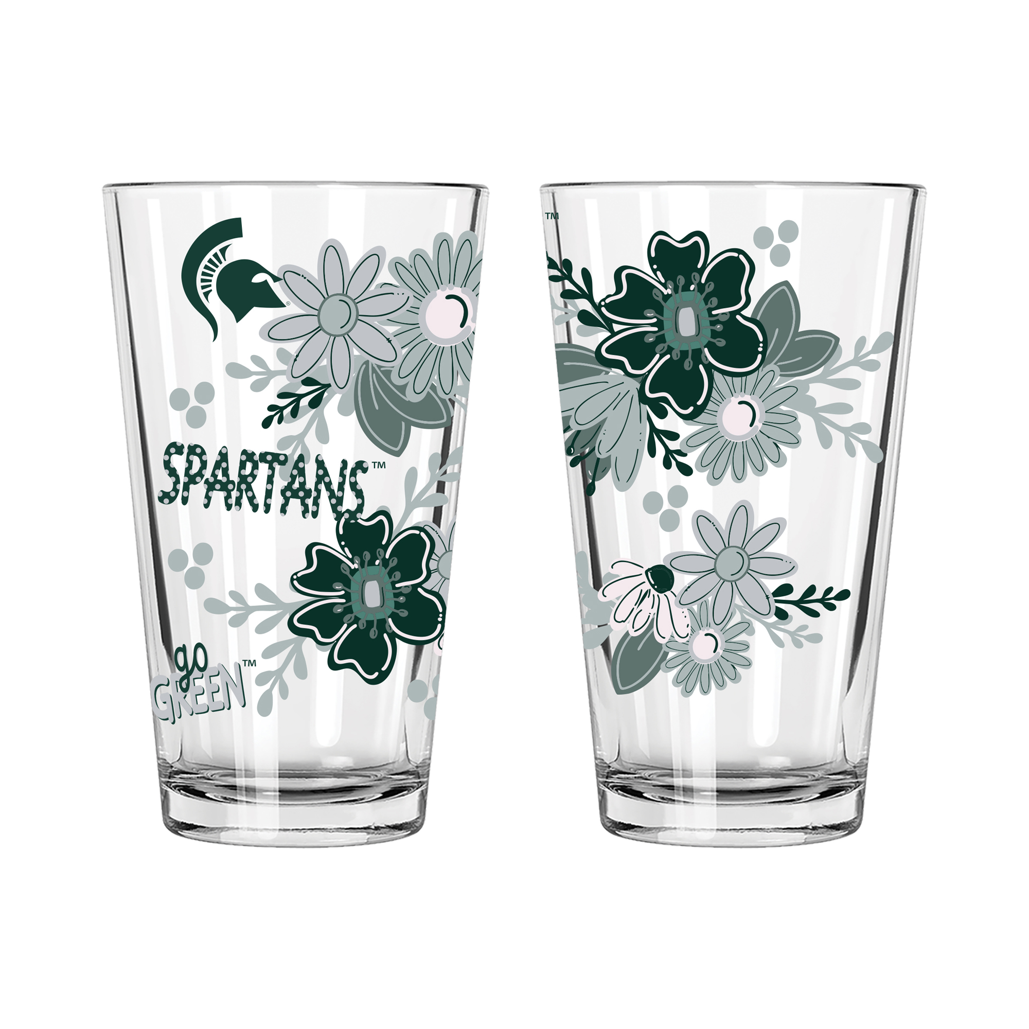 The Memory Company Michigan State Spartans Two-Piece 16oz. Flowers Pint Glass Set