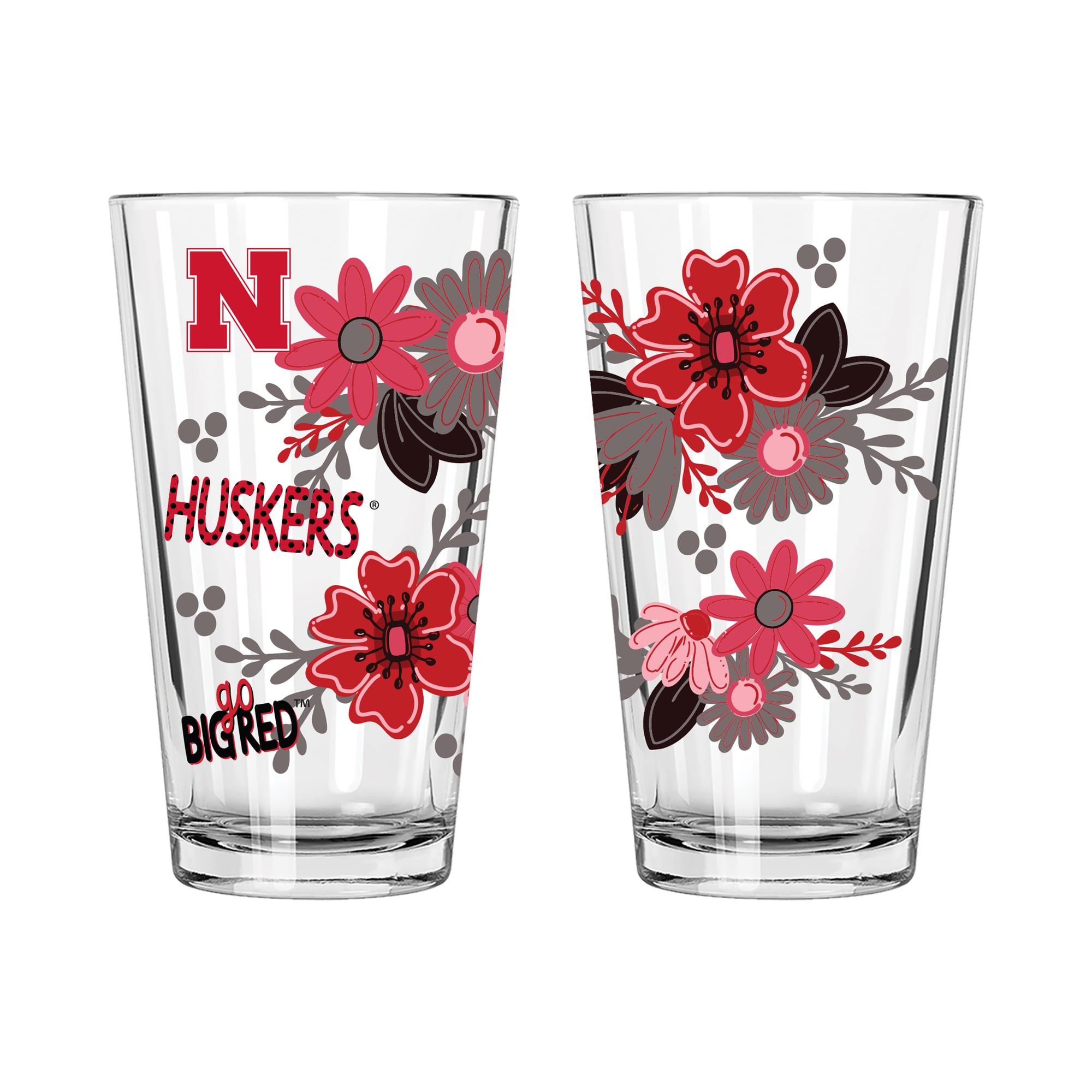 The Memory Company Nebraska Huskers Two-Piece 16oz. Flowers Pint Glass Set