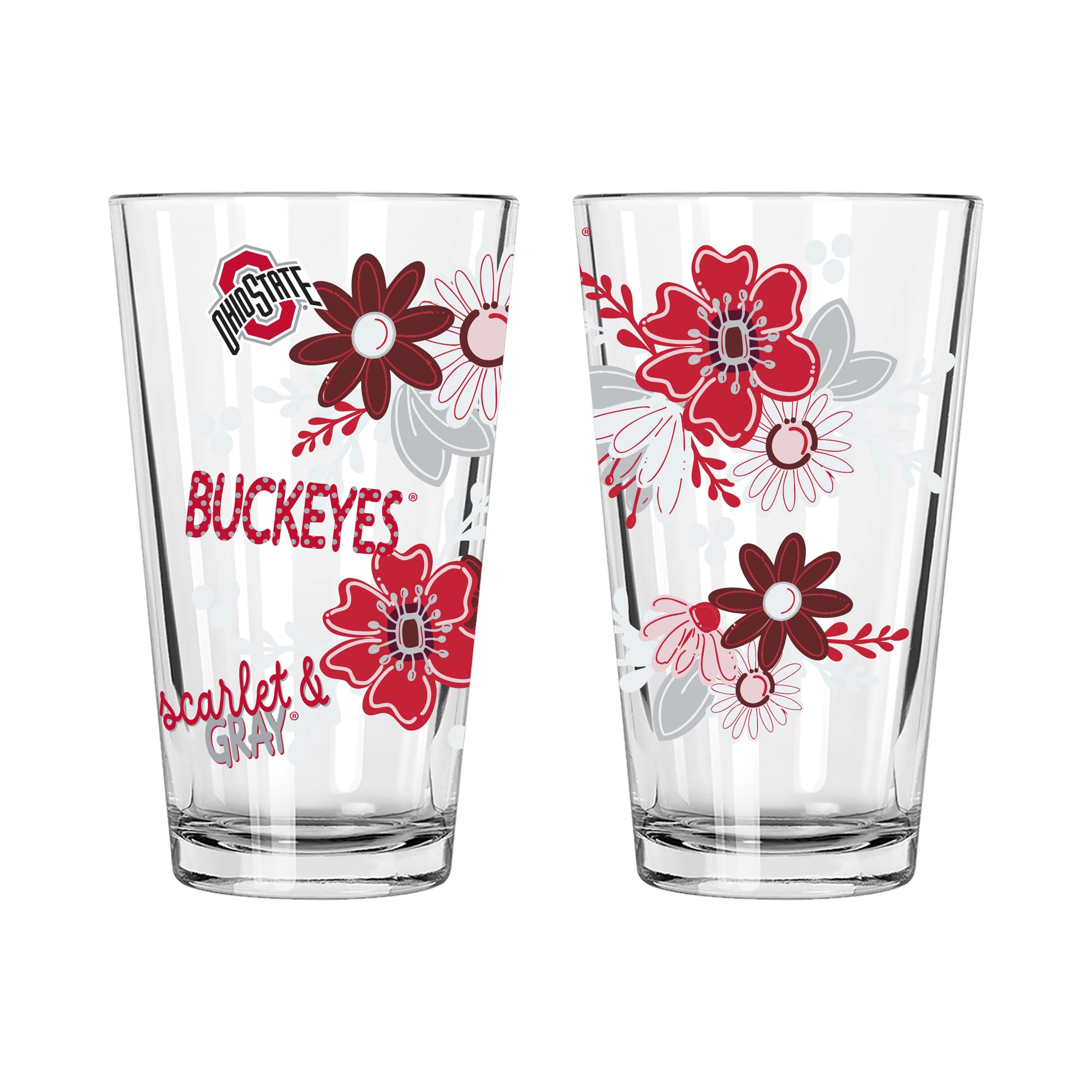 The Memory Company Ohio State Buckeyes Two-Piece 16oz. Flowers Pint Glass Set