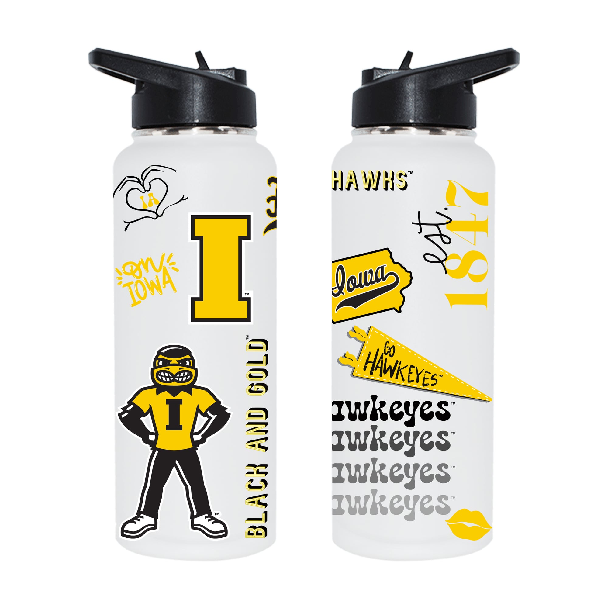 The Memory Company Iowa Hawkeyes 34oz. Loco Stainless Steel Quencher Bottle