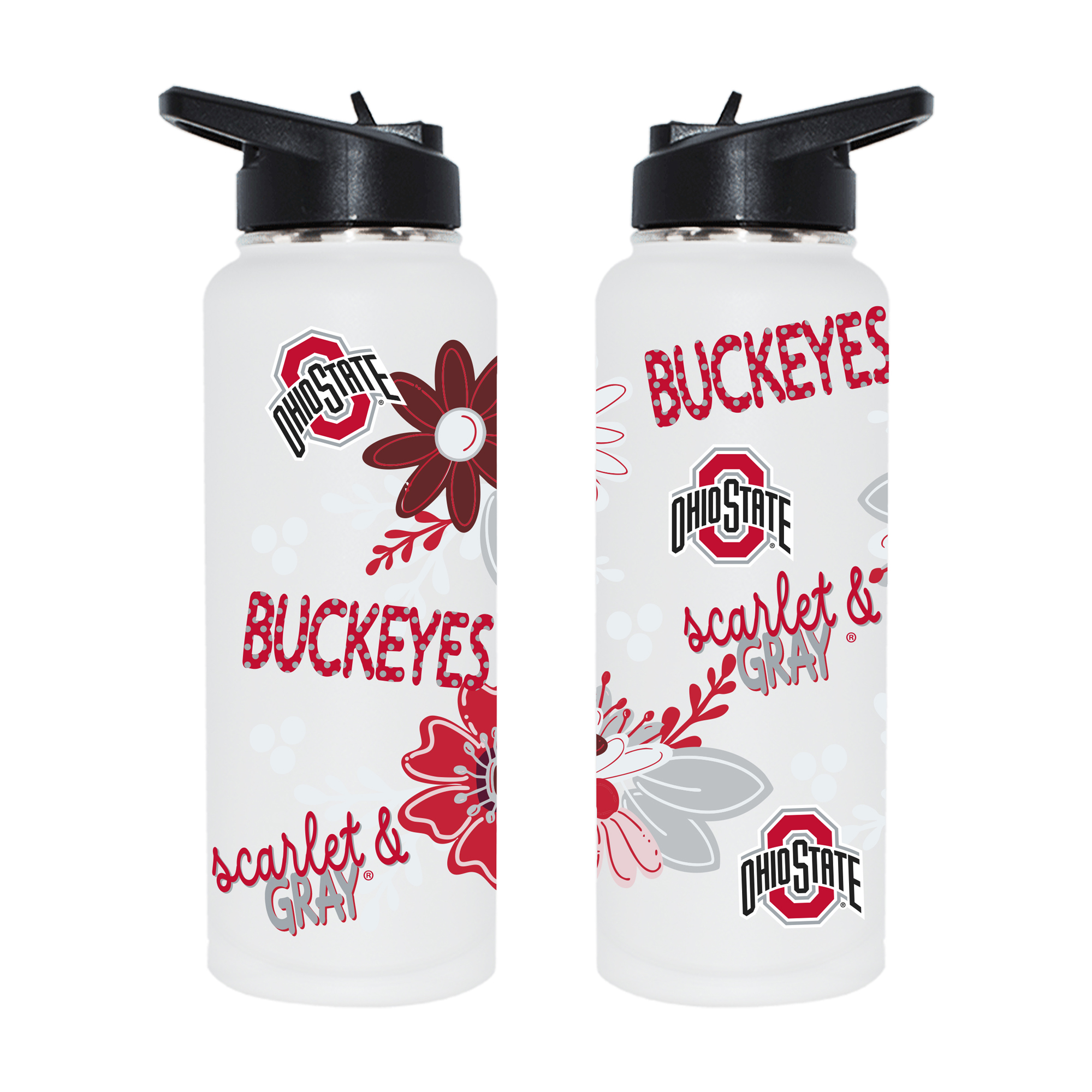 The Memory Company Ohio State Buckeyes 34oz. Flowers Stainless Steel Quencher Bottle