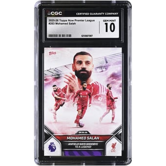 Mohamed Salah Liverpool 2025-26 Topps Now Premier League Anfield Says Goodbye to a Legend! #203 CGC Authenticated GEM MINT 10 Card