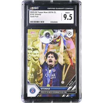 Vitinha Paris Saint-Germain 2025-26 Topps Now UEFA CL Player of the Match Performance in UCL Final Gold Foil #142 #/50 CGC Authenticated MINT+ 9.5 Card