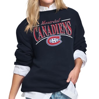 Women's Starter Navy Montreal Canadiens Arch Stripe Fleece Sweatshirt