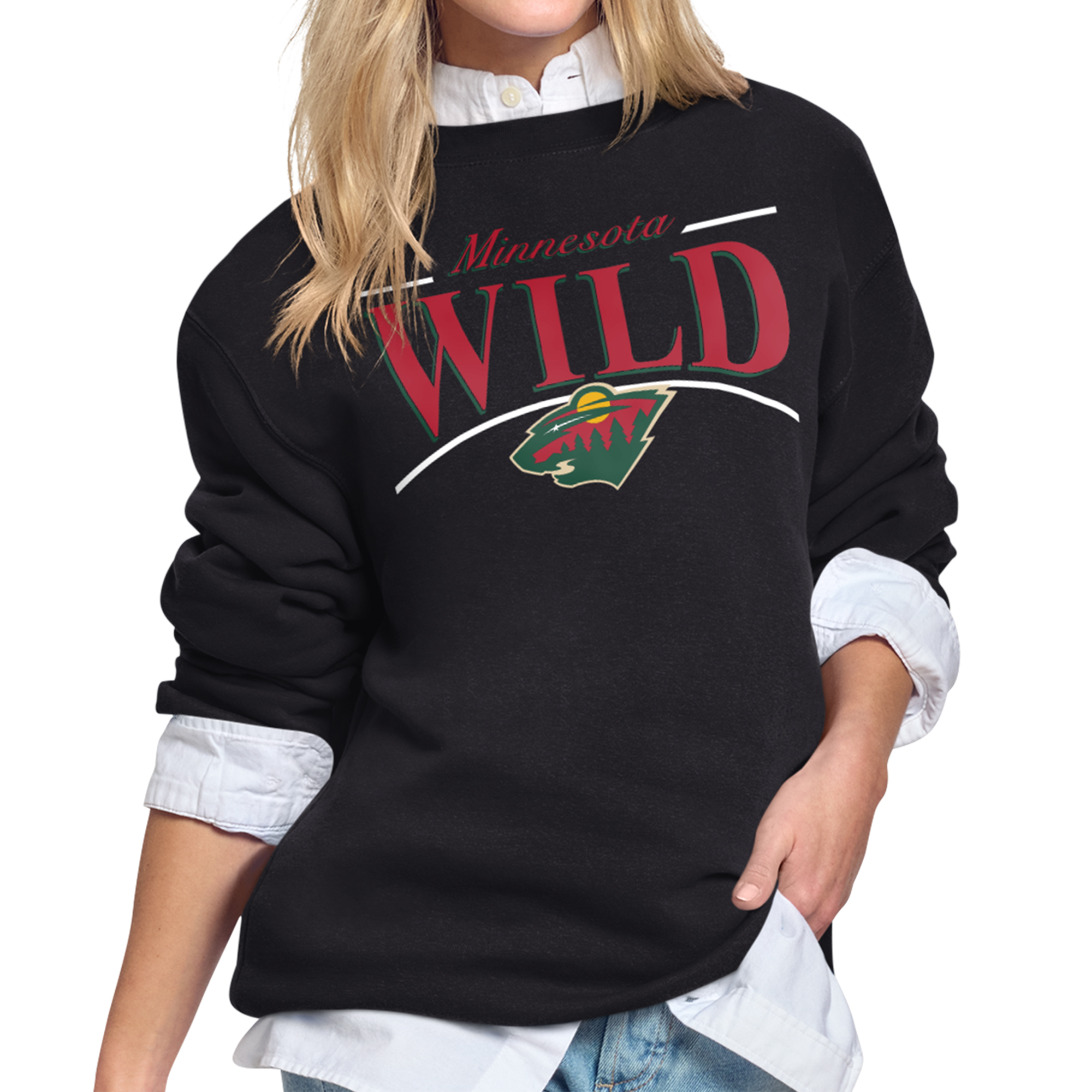 Women’s Starter Black Minnesota Wild Arch Stripe Fleece Sweatshirt